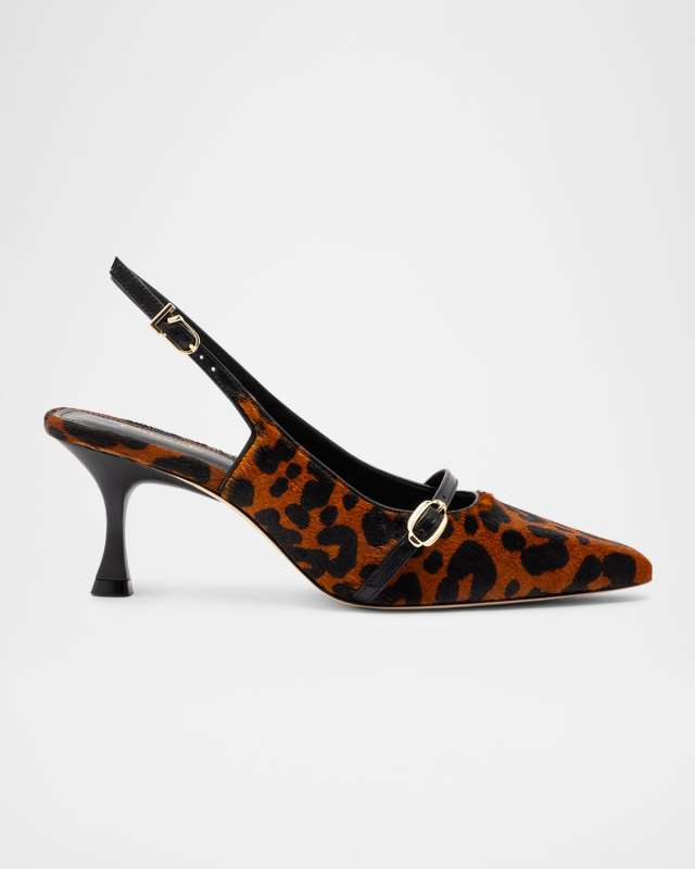 Ines Leopard Buckle Slingback Pumps